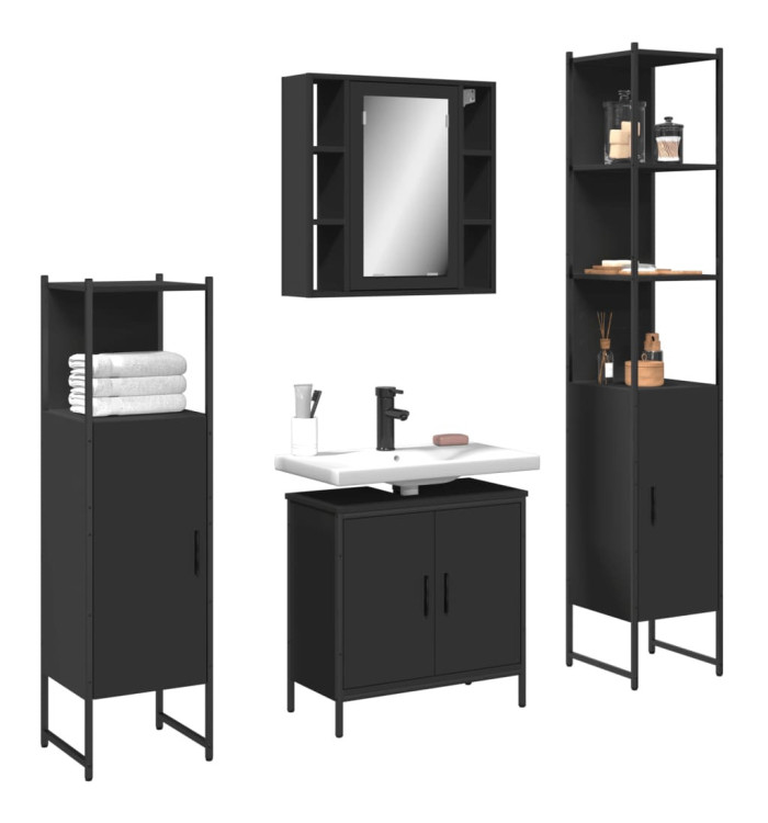Ensemble d’armoires salle de bain 4 pcs noir bois d'ingénierie | Mobilier & Déco