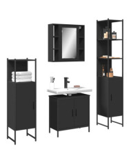 Ensemble d’armoires salle de bain 4 pcs noir bois d'ingénierie | Mobilier & Déco