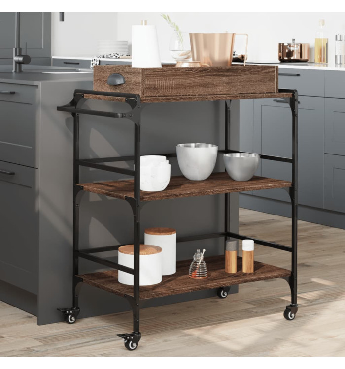Chariot de cuisine chêne marron 81,5x41x92,5 cm bois ingénierie | Mobilier & Déco