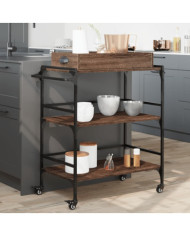 Chariot de cuisine chêne marron 81,5x41x92,5 cm bois ingénierie | Mobilier & Déco