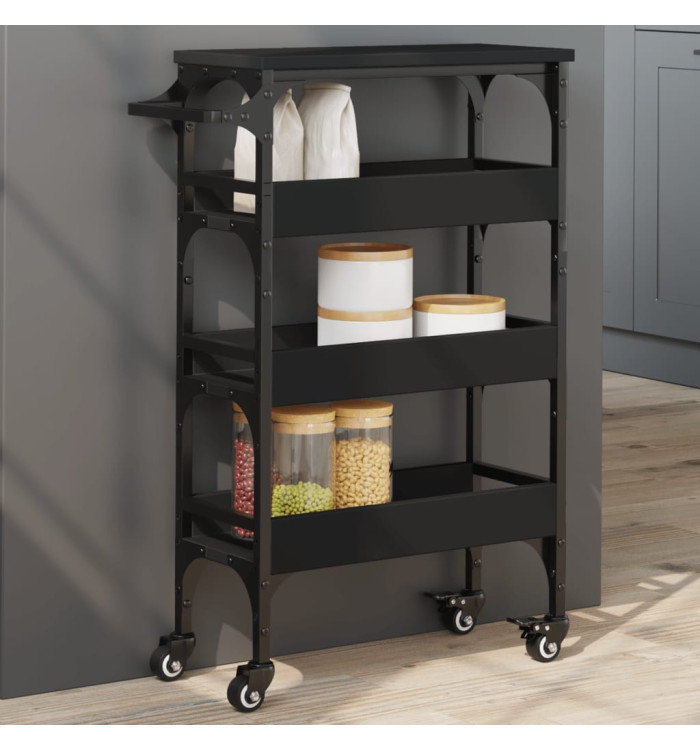 Chariot de cuisine noir 53x20x76 cm bois d'ingénierie | Mobilier & Déco