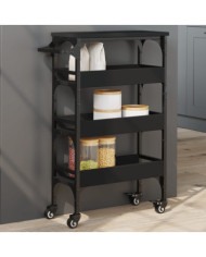 Chariot de cuisine noir 53x20x76 cm bois d'ingénierie | Mobilier & Déco