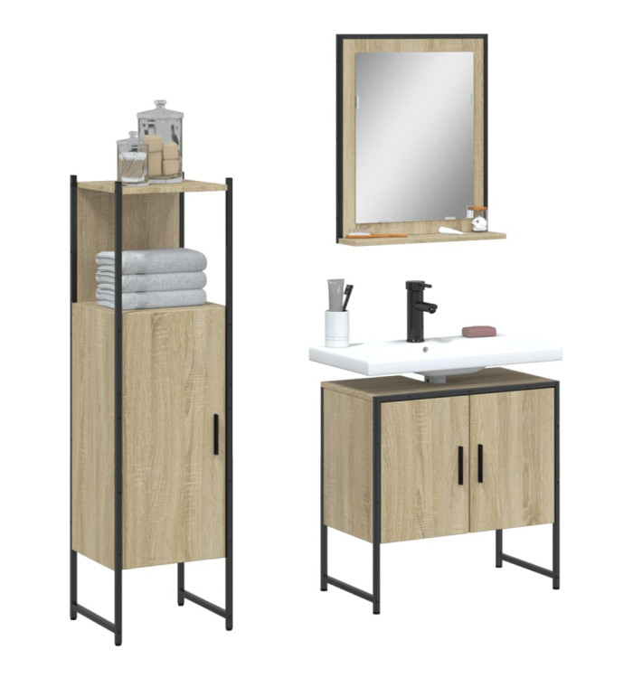 Ensemble d'armoires de salle de bain 3 pcs chêne sonoma | Mobilier & Déco