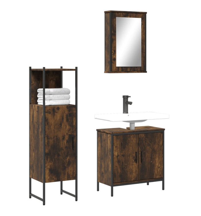 Ensemble de meubles de salle de bain 3 pcs Chêne fumé | Mobilier & Déco