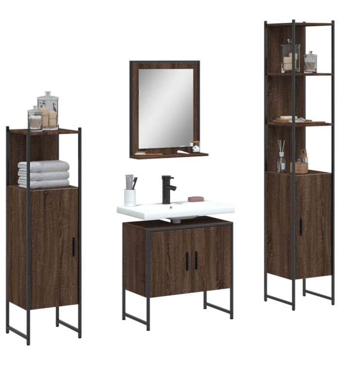 Ensemble d'armoires de salle de bain 4 pcs chêne marron | Mobilier & Déco