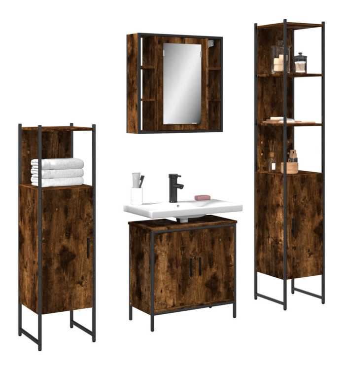 Ensemble d'armoires de salle de bain 4 pcs chêne fumé | Mobilier & Déco