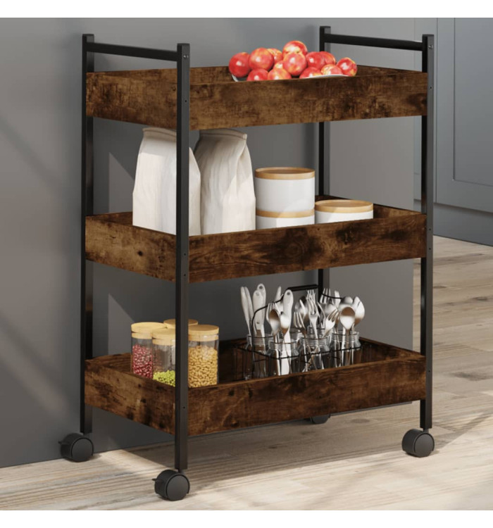 Chariot de cuisine chêne fumé 50x30x70 cm bois d'ingénierie | Mobilier & Déco