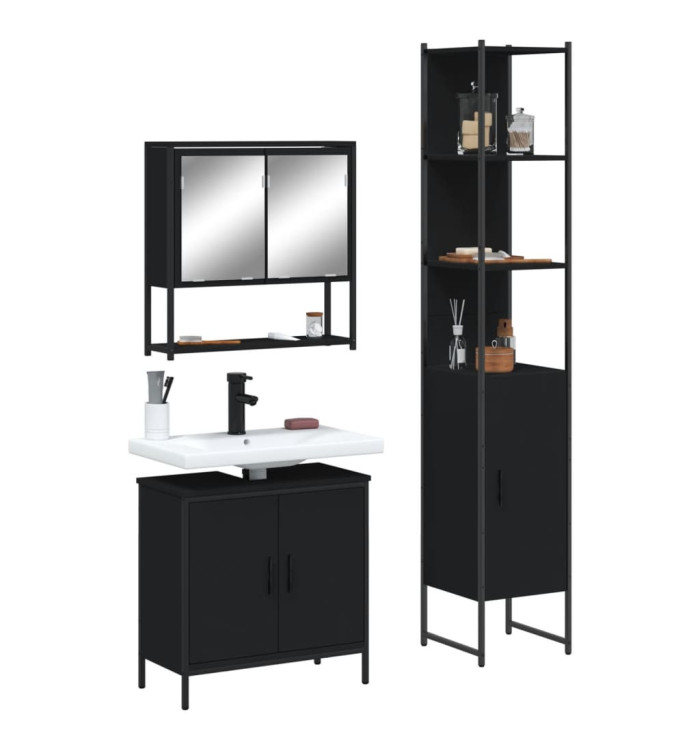 Ensemble de meubles salle de bain 3 pcs noir bois d'ingénierie | Mobilier & Déco