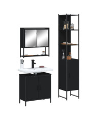 Ensemble de meubles salle de bain 3 pcs noir bois d'ingénierie | Mobilier & Déco