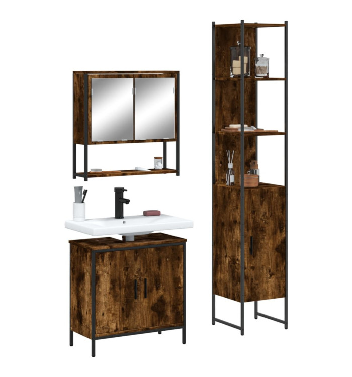Ensemble de meubles de salle de bain 3 pcs Chêne fumé | Mobilier & Déco