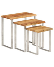 Tables gigognes 3 pcs avec bord vivant bois massif d'acacia | Mobilier & Déco