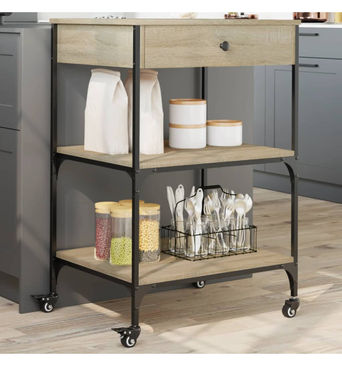 Chariot de cuisine chêne sonoma 60x48x89,5 cm bois d'ingénierie | Mobilier & Déco