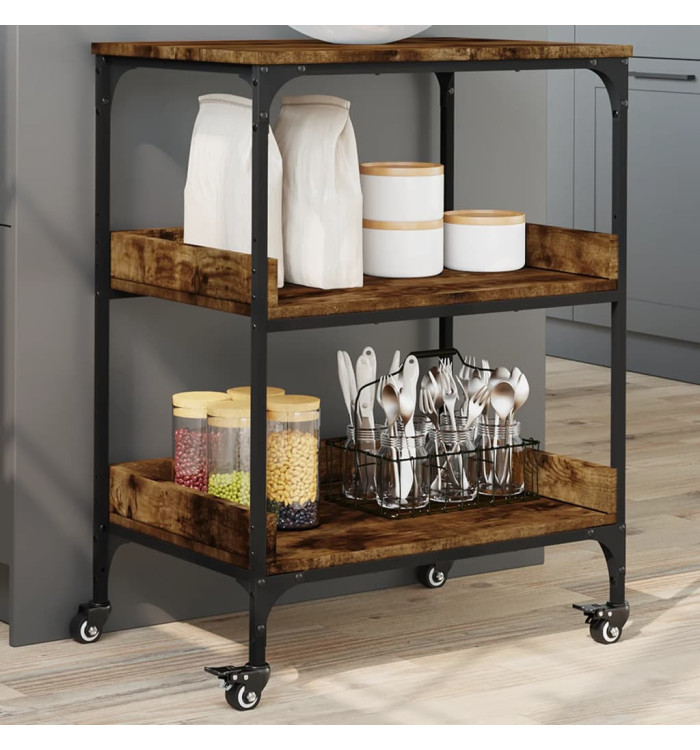 Chariot de cuisine chêne fumé 60x41x80,5 cm bois d'ingénierie | Mobilier & Déco