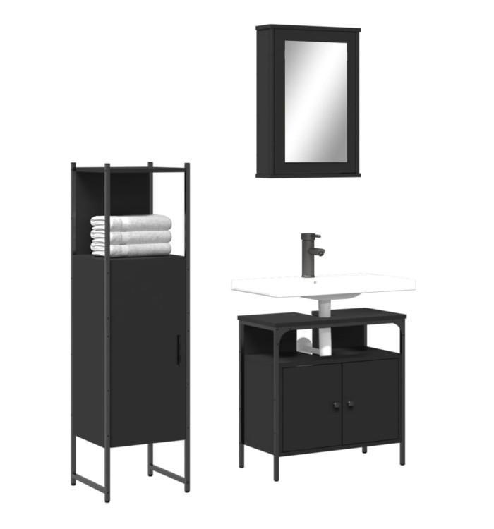 Ensemble de meubles salle de bain 3 pcs noir bois d'ingénierie | Mobilier & Déco