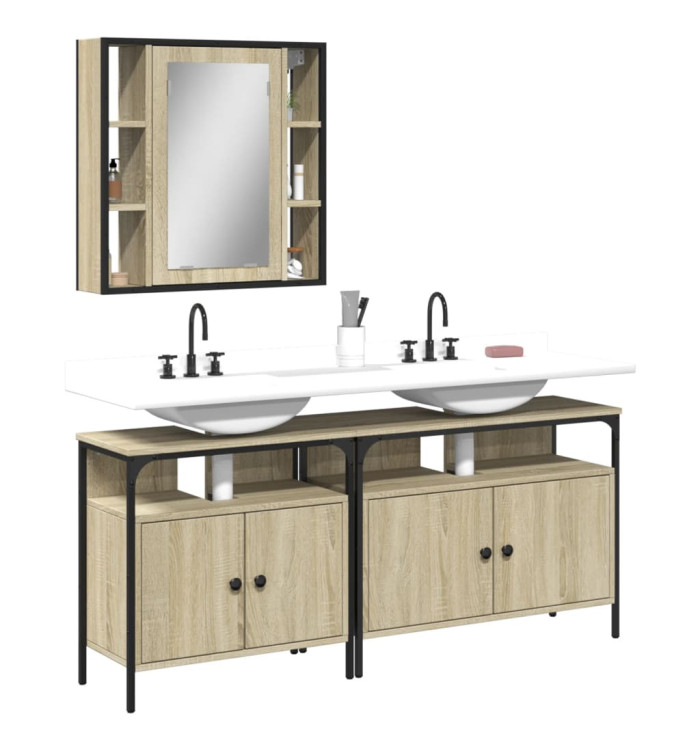 Ensemble d'armoires de salle de bain 3 pcs chêne sonoma | Mobilier & Déco
