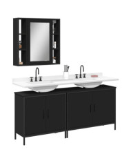 Ensemble d'armoires salle de bain 3 pcs noir bois d'ingénierie | Mobilier & Déco