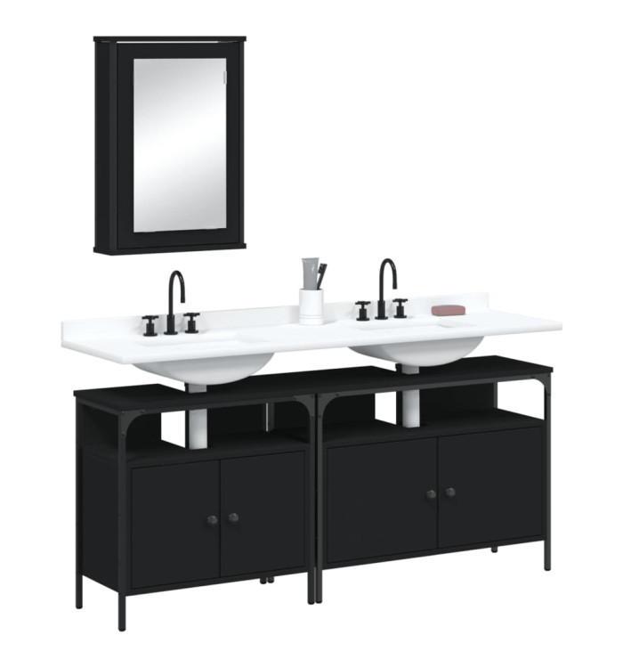 Ensemble de meubles salle de bain 3 pcs noir bois d'ingénierie | Mobilier & Déco