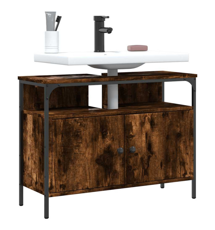 Armoire lavabo de salle de bain chêne fumé 80x30x60 cm | Mobilier & Déco