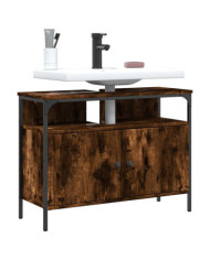 Armoire lavabo de salle de bain chêne fumé 80x30x60 cm | Mobilier & Déco