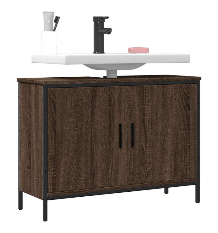 Armoire lavabo de salle de bain chêne marron 80x30x60 cm | Mobilier & Déco