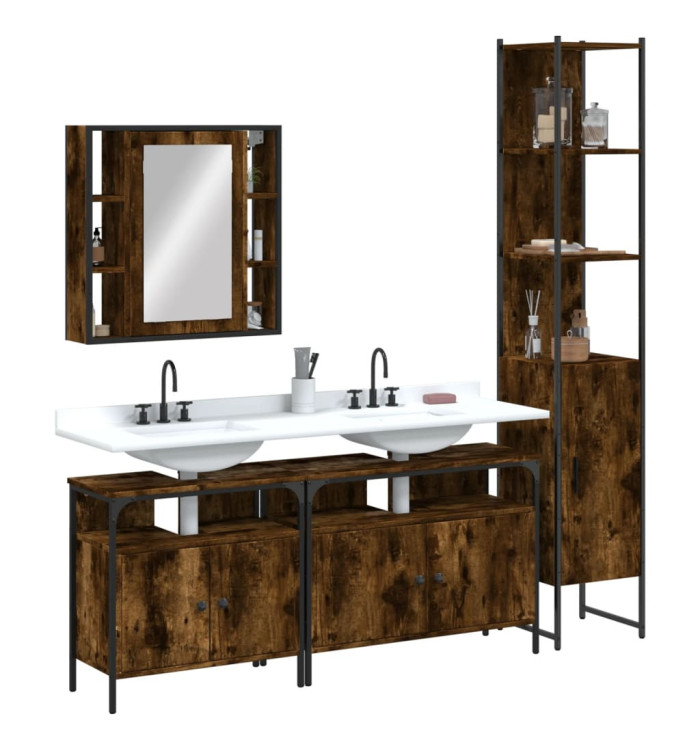 Ensemble d'armoires de salle de bain 4 pcs chêne fumé | Mobilier & Déco