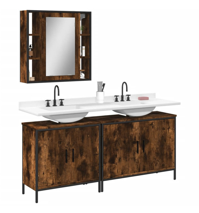 Ensemble d'armoires de salle de bain 3 pcs chêne fumé | Mobilier & Déco