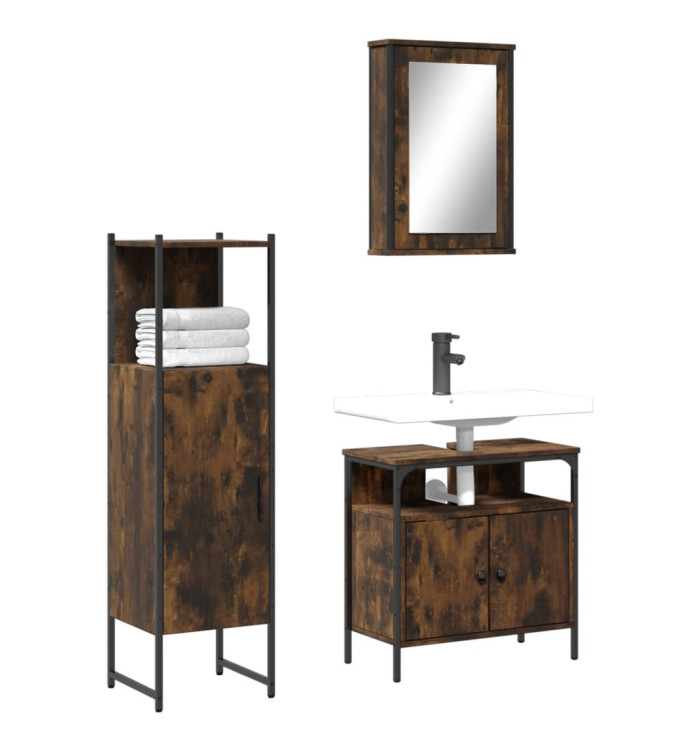 Ensemble de meubles de salle de bain 3 pcs Chêne fumé | Mobilier & Déco