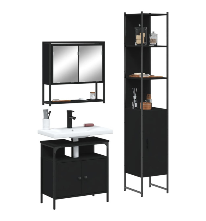 Ensemble de meubles salle de bain 3 pcs noir bois d'ingénierie | Mobilier & Déco