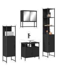 Ensemble de meubles salle de bain 4 pcs noir bois d'ingénierie | Mobilier & Déco