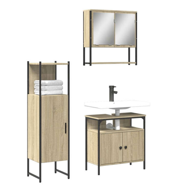 Ensemble de meubles de salle de bain 3 pcs chêne sonoma | Mobilier & Déco