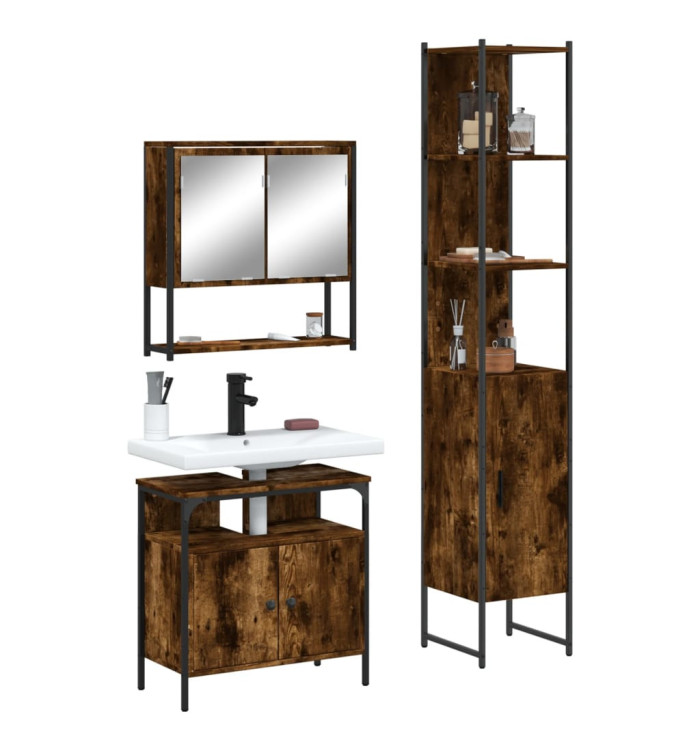 Ensemble de meubles de salle de bain 3 pcs Chêne fumé | Mobilier & Déco