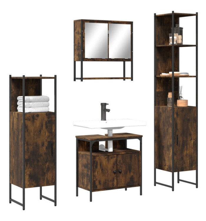 Ensemble de meubles de salle de bain 4 pcs Chêne fumé Bois | Mobilier & Déco