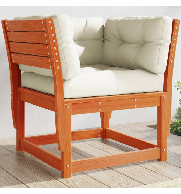 Canapé de jardin accoudoirs et coussins cire marron massif pin | Mobilier & Déco