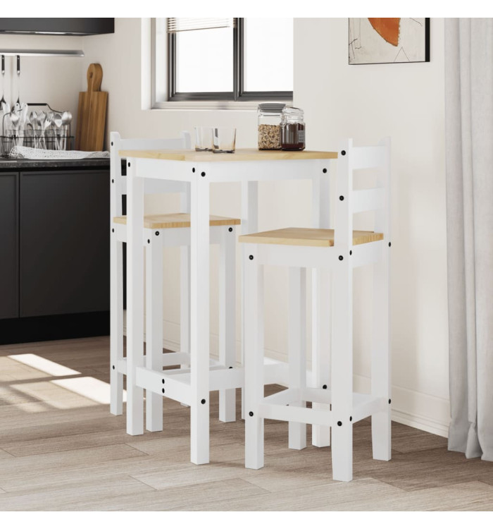 Ensemble de bar 3 pcs Blanc Bois de pin massif | Mobilier & Déco