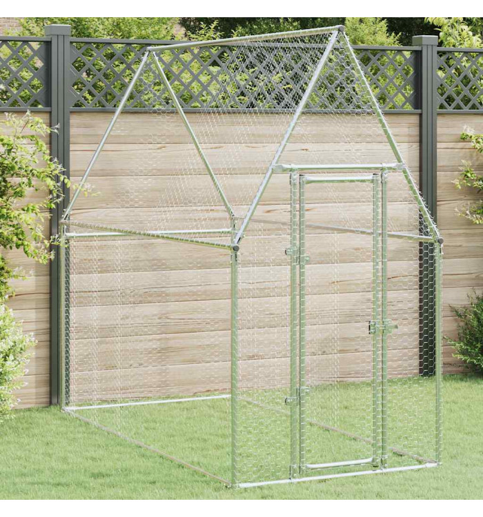 Cage pour poules argenté 200x100x190 cm acier galvanisé | Mobilier & Déco