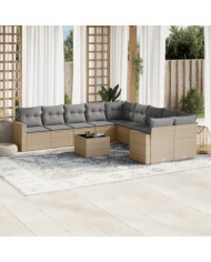 Salon de jardin 11 pcs avec coussins beige résine tressée | Mobilier & Déco