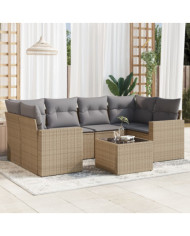 Salon de jardin avec coussins 7 pcs beige résine tressée | Mobilier & Déco
