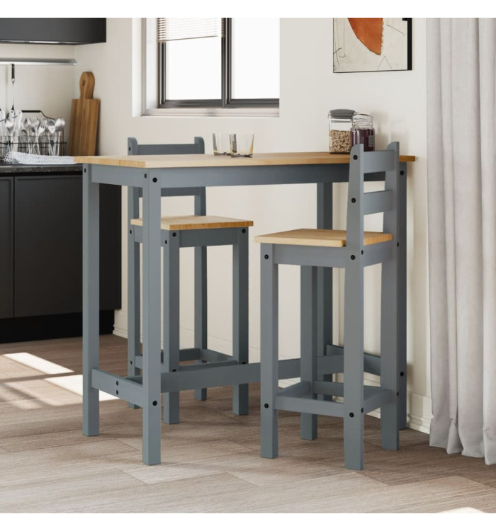 Chaises de bar lot de 2 gris bois de pin solide | Mobilier & Déco