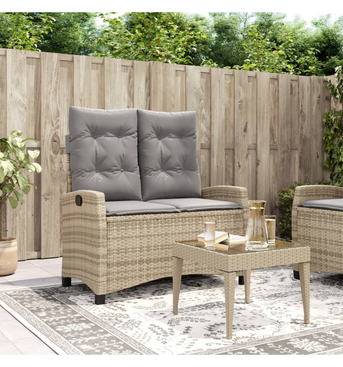 Banc inclinable de jardin avec coussins beige résine tressée | Mobilier & Déco
