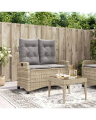 Banc inclinable de jardin avec coussins beige résine tressée | Mobilier & Déco