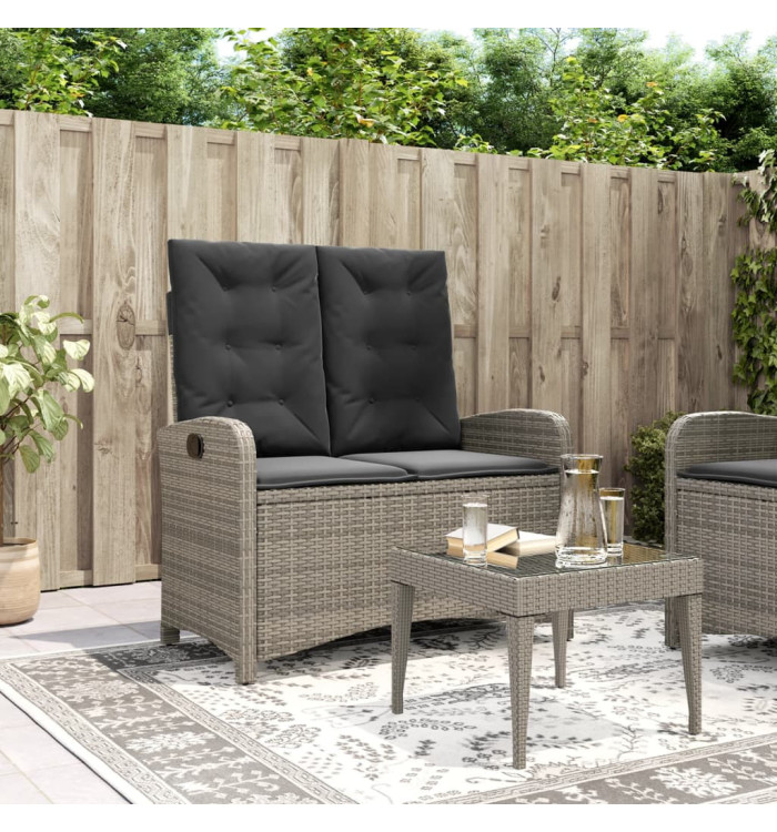 Banc inclinable de jardin avec coussins gris résine tressée | Mobilier & Déco