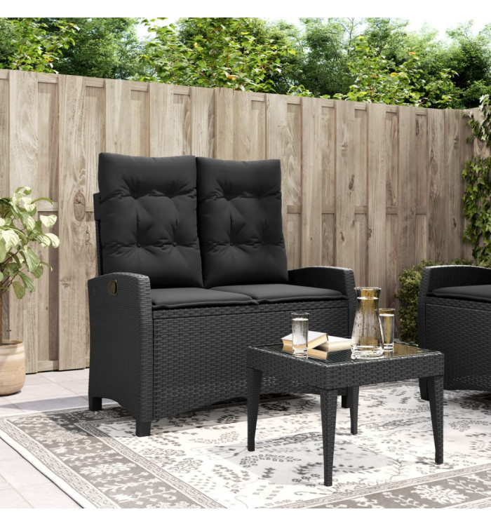 Banc inclinable de jardin avec coussins noir résine tressée | Mobilier & Déco