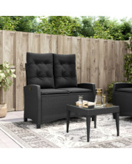 Banc inclinable de jardin avec coussins noir résine tressée | Mobilier & Déco