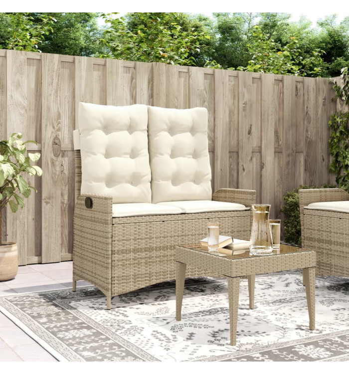 Banc inclinable de jardin avec coussins beige résine tressée | Mobilier & Déco