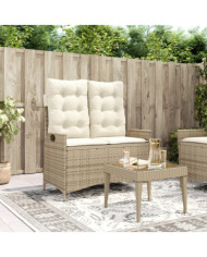 Banc inclinable de jardin avec coussins beige résine tressée | Mobilier & Déco