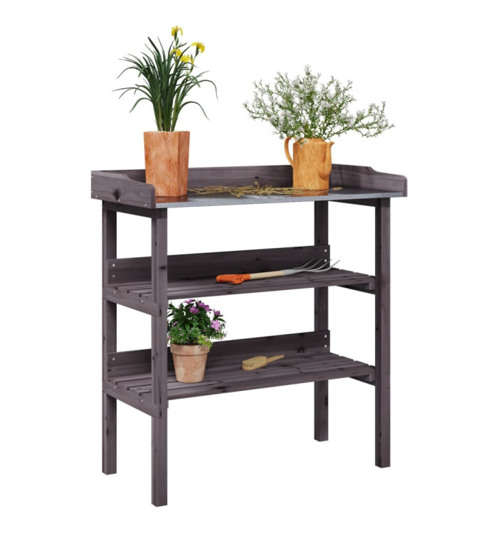 Table à plantes avec étagères gris 78x38x82,5 cm bois de sapin | Mobilier & Déco