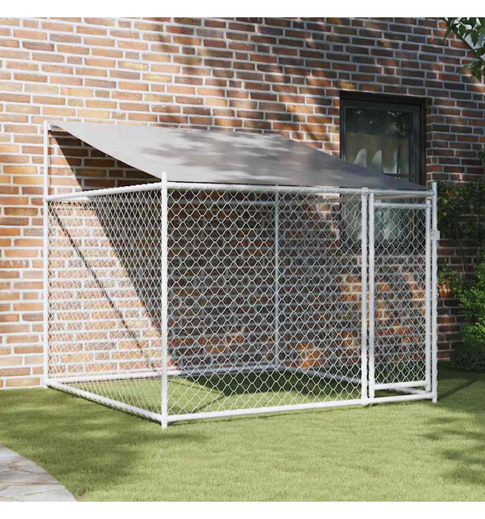 Cage pour chien avec toit et porte gris 2x2x2 m acier galvanisé | Mobilier & Déco