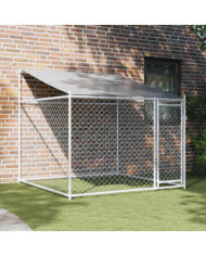 Cage pour chien avec toit et porte gris 2x2x2 m acier galvanisé | Mobilier & Déco
