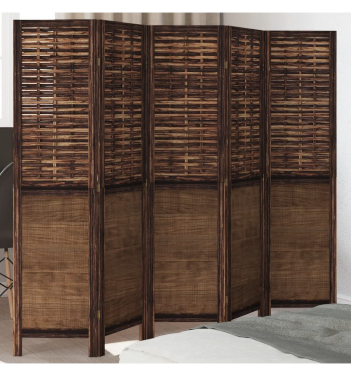 Cloison de séparation 5 panneaux marron foncé paulownia massif | Mobilier & Déco