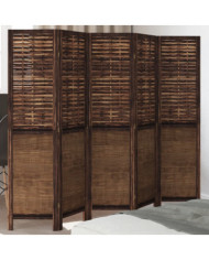 Cloison de séparation 5 panneaux marron foncé paulownia massif | Mobilier & Déco